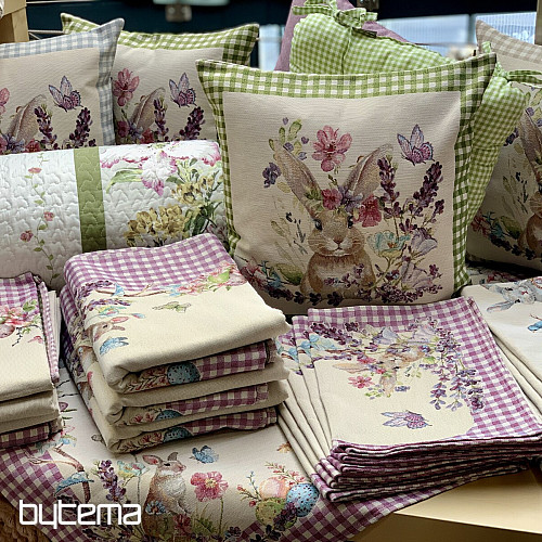 Tapestry cushion cover BUNNY IN A FRAME gray check