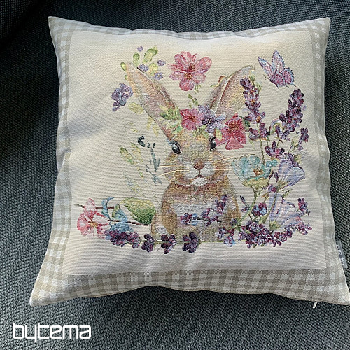 Tapestry cushion cover BUNNY IN A FRAME beige check