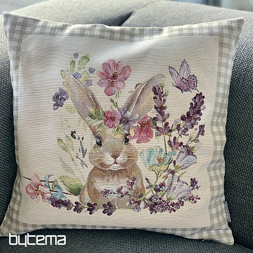 Tapestry cushion cover BUNNY IN A FRAME beige check