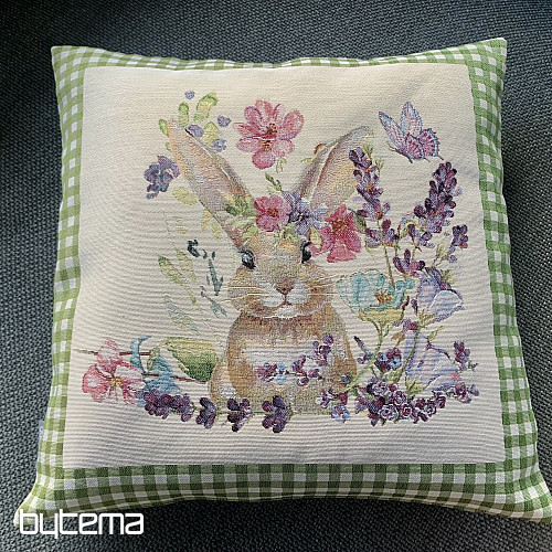 Tapestry cushion cover BUNNY IN A FRAME green check