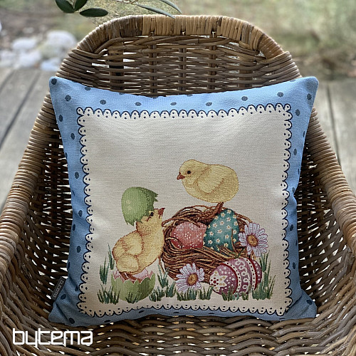 Gobelin cushion cover EASTER CHICK blue frame