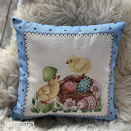 Gobelin cushion cover EASTER CHICK blue frame
