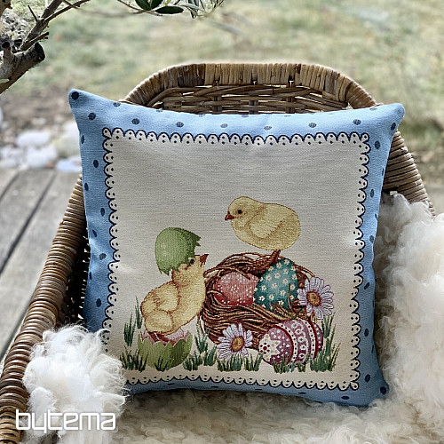 Gobelin cushion cover EASTER CHICK blue frame
