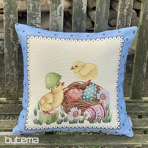 Gobelin cushion cover EASTER CHICK blue frame