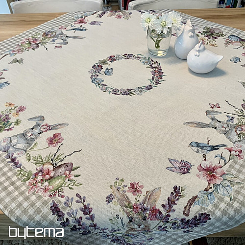 Tapestry tablecloth and scarf EASTER TIME beige check