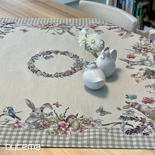 Tapestry tablecloth and scarf EASTER TIME beige check