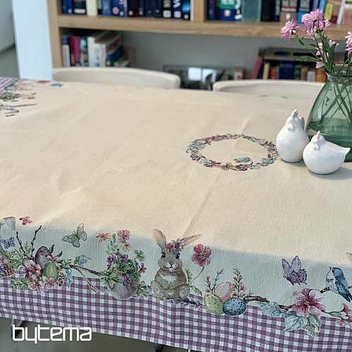Tapestry tablecloth and scarf EASTER TIME purple check