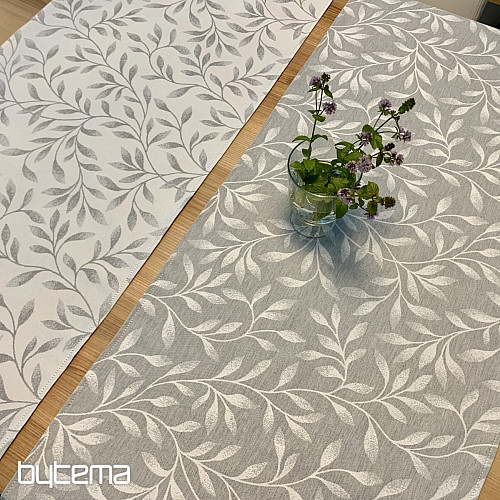 Tablecloth and scarf NIGHT LEAFS gray