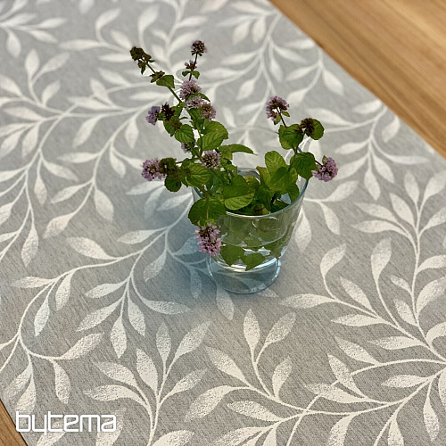 Tablecloth and scarf NIGHT LEAFS gray