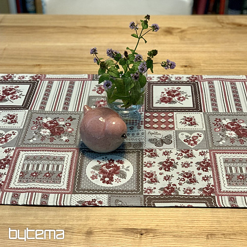 Table cloth and shawl TOSCANA VALERY PATCHWORK burgundy