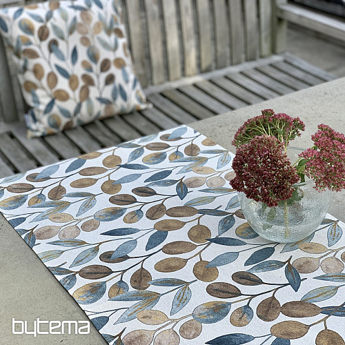 Table cloth and scarf LISTY HOJAS blue