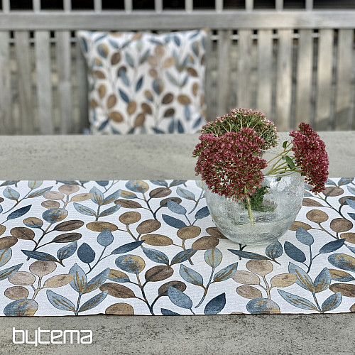 Table cloth and scarf LISTY HOJAS blue