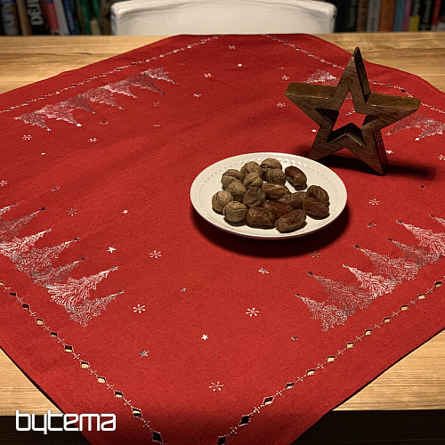 Embroidered Christmas tablecloth and scarves RED TREES