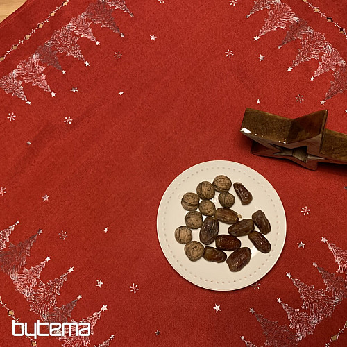 Embroidered Christmas tablecloth and scarves RED TREES