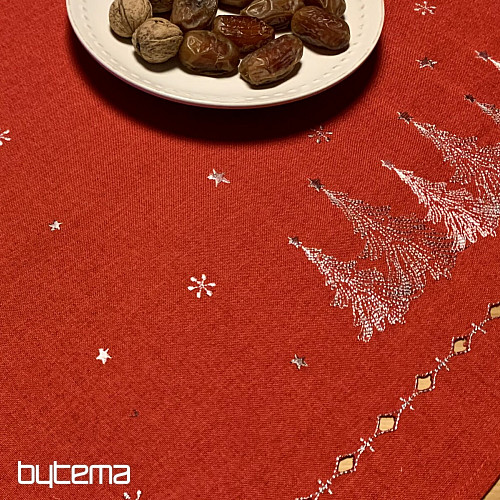Embroidered Christmas tablecloth and scarves RED TREES
