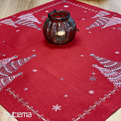 Embroidered Christmas tablecloth and scarves RED TREES