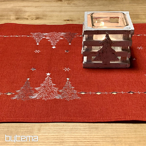 Embroidered Christmas tablecloth and scarves RED TREES