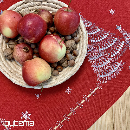 Embroidered Christmas tablecloth and scarves RED TREES