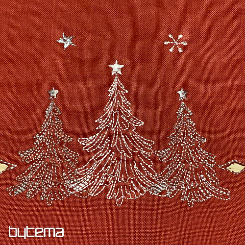 Embroidered Christmas tablecloth and scarves RED TREES