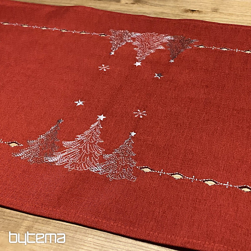 Embroidered Christmas tablecloth and scarves RED TREES