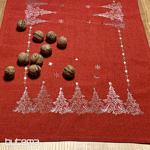Embroidered Christmas tablecloth and scarves RED TREES