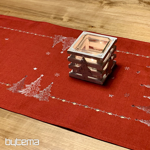 Embroidered Christmas tablecloth and scarves RED TREES