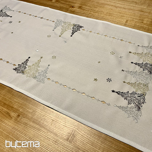 Embroidered Christmas tablecloth and shawls WHITE GOLD TREES