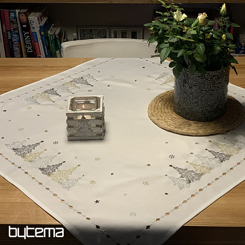 Embroidered Christmas tablecloth and shawls WHITE GOLD TREES