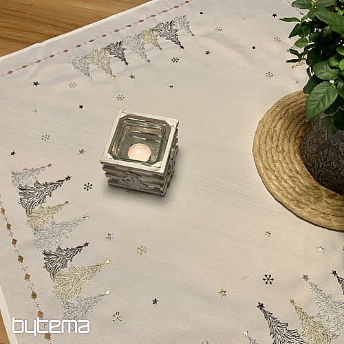 Embroidered Christmas tablecloth and shawls WHITE GOLD TREES