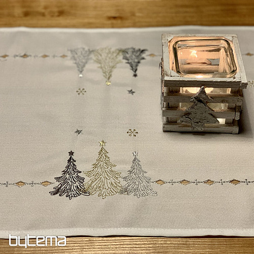 Embroidered Christmas tablecloth and shawls WHITE GOLD TREES