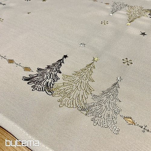 Embroidered Christmas tablecloth and shawls WHITE GOLD TREES