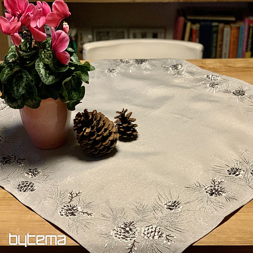 Embroidered Christmas tablecloth and shawls CONES GRAY