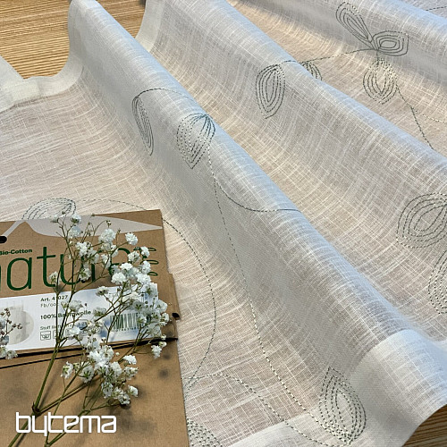 NATURE Gerster ready-made curtain EMBROIDERED LEAVES GREEN