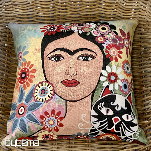 Tapestry cushion cover FRIDA with a cat