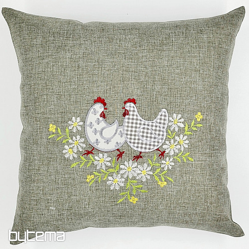 HEN AND FLOWERS embroidered Easter cover gray