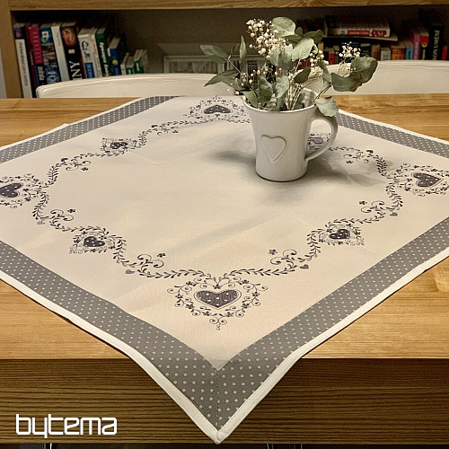 Embroidered tablecloth and scarf GRAY HEART