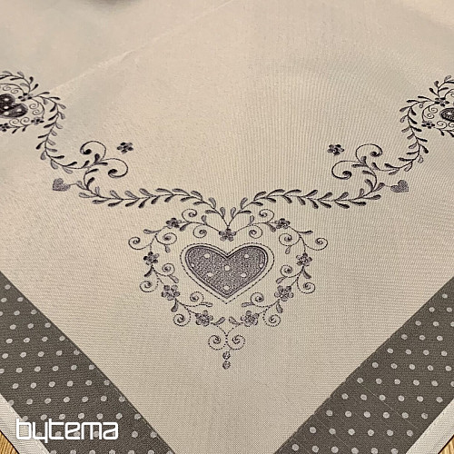 Embroidered tablecloth and scarf GRAY HEART