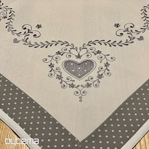 Embroidered tablecloth and scarf GRAY HEART
