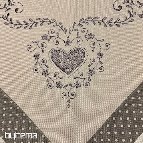 Embroidered tablecloth and scarf GRAY HEART