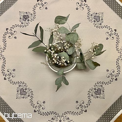 Embroidered tablecloth and scarf GRAY HEART