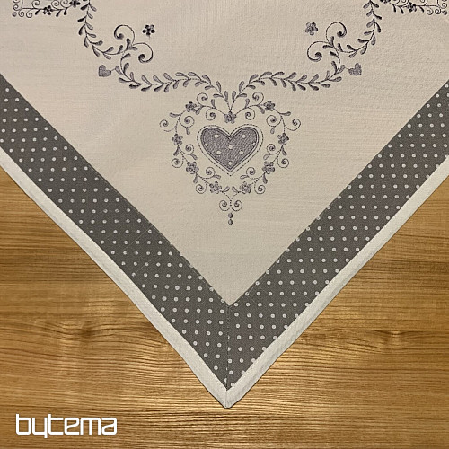 Embroidered tablecloth and scarf GRAY HEART