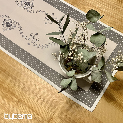 Embroidered tablecloth and scarf GRAY HEART