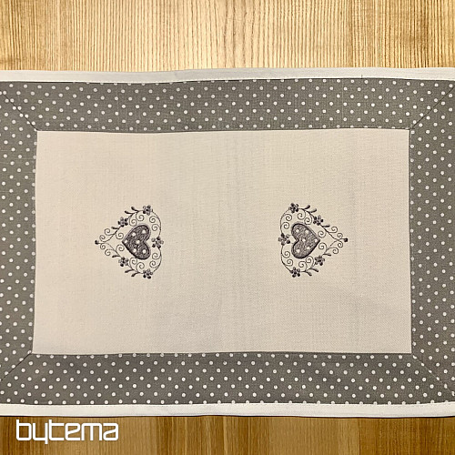 Embroidered tablecloth and scarf GRAY HEART