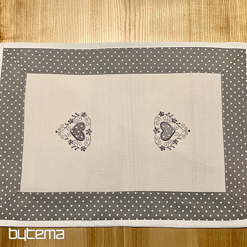 Embroidered tablecloth and scarf GRAY HEART