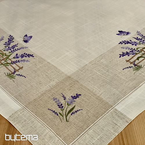 Embroidered tablecloth and shawl LAVENDER BEHIND THE FENCE