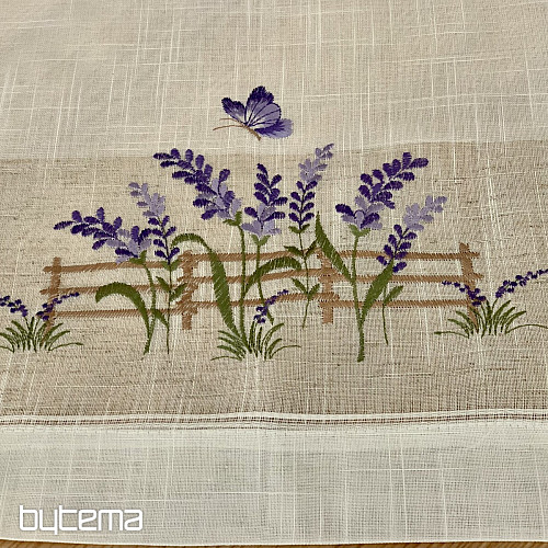 Embroidered tablecloth and shawl LAVENDER BEHIND THE FENCE