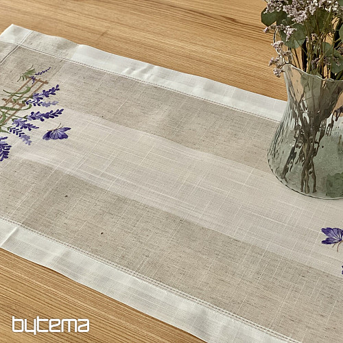 Embroidered tablecloth and shawl LAVENDER BEHIND THE FENCE