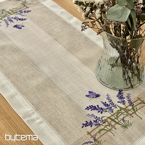 Embroidered tablecloth and shawl LAVENDER BEHIND THE FENCE