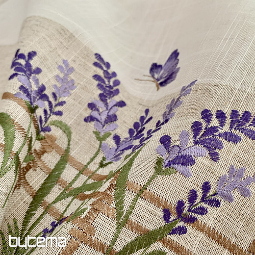Embroidered tablecloth and shawl LAVENDER BEHIND THE FENCE