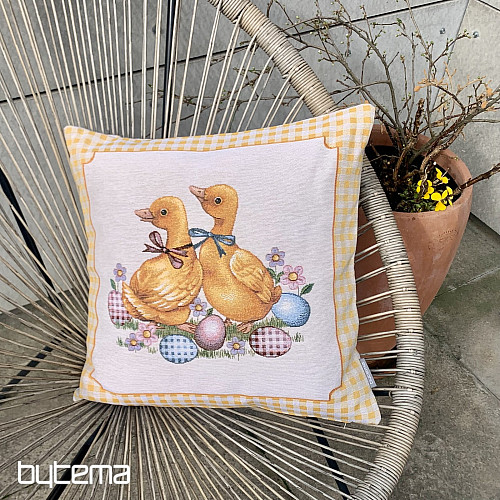Tapestry cushion cover GEESE YELLOW CHECK